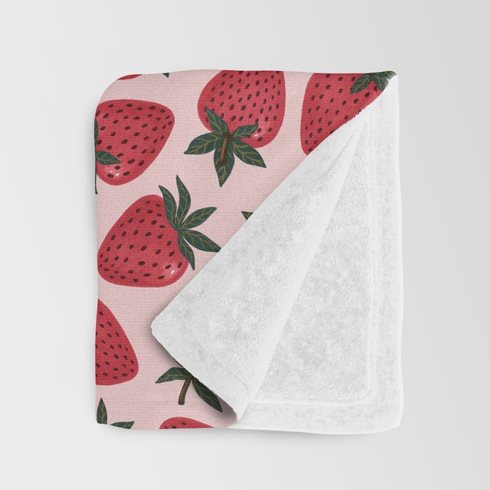 Gouache Strawberry in Pink Throw Blanket Gallery Image 3