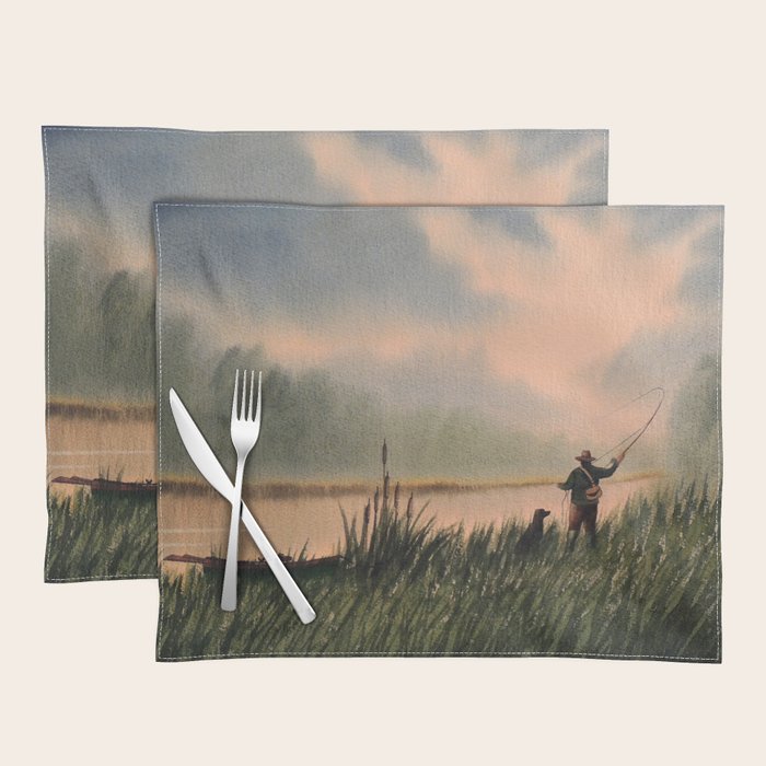 The Fly Fisherman With His Loyal Friend Placemat Gallery Image 1