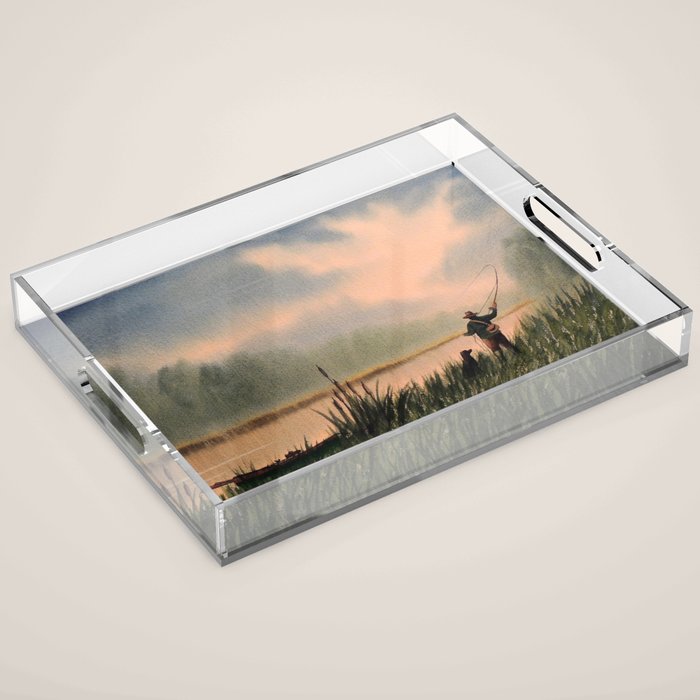 The Fly Fisherman With His Loyal Friend Acrylic Tray Gallery Image 1