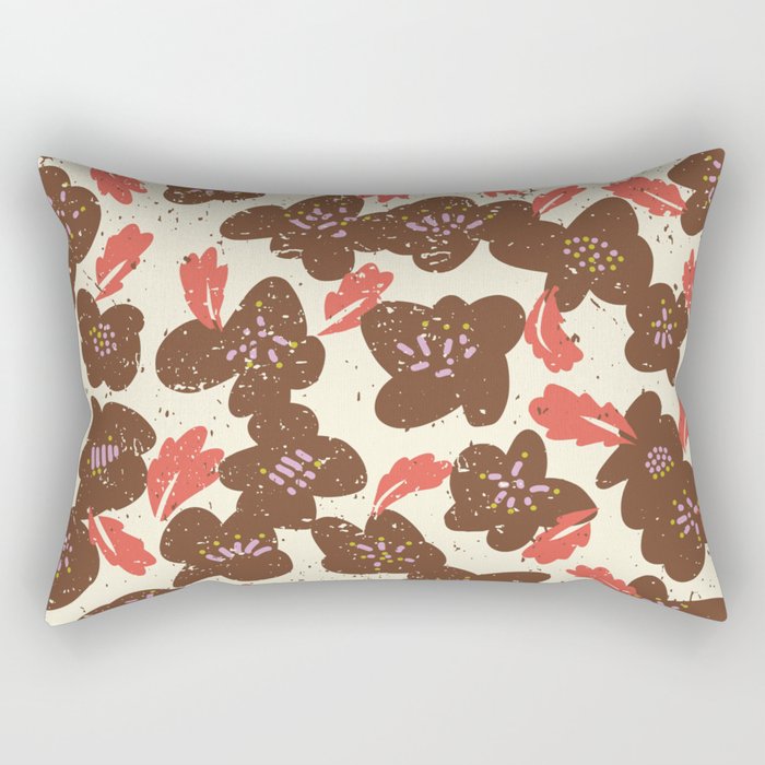 Bold flowers in my garden brown on offwhite Rectangular Pillow Gallery Image 2