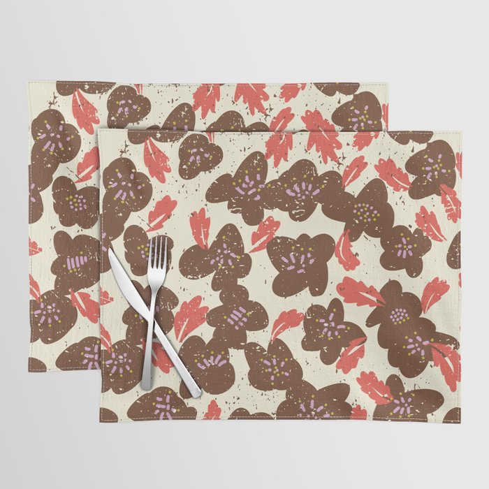 Bold flowers in my garden brown on offwhite Placemat Gallery Image 1