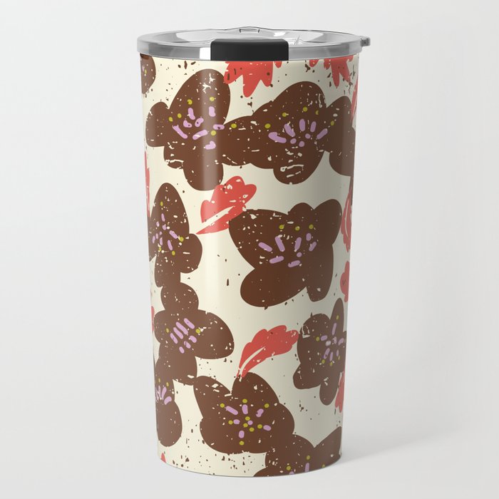 Bold flowers in my garden brown on offwhite Travel Mug Gallery Image 1