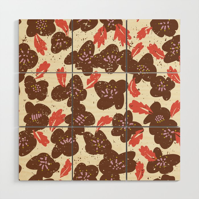 Bold flowers in my garden brown on offwhite Wood Wall Art Gallery Image 1