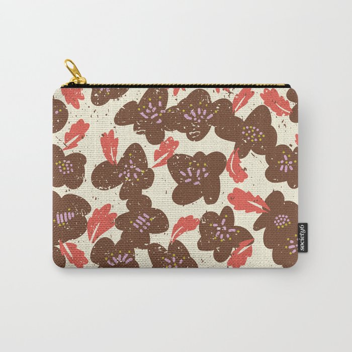 Bold flowers in my garden brown on offwhite Carry All Pouch Gallery Image 1