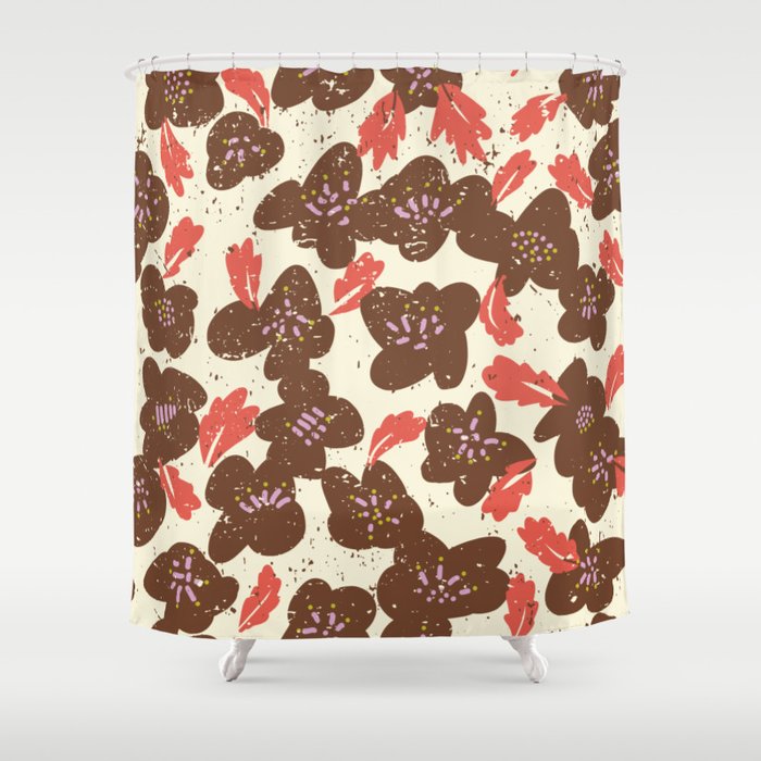 Bold flowers in my garden brown on offwhite Shower Curtain Gallery Image 1