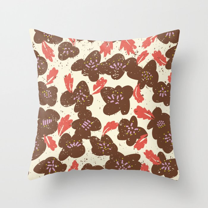 Bold flowers in my garden brown on offwhite Throw Pillow Gallery Image 6
