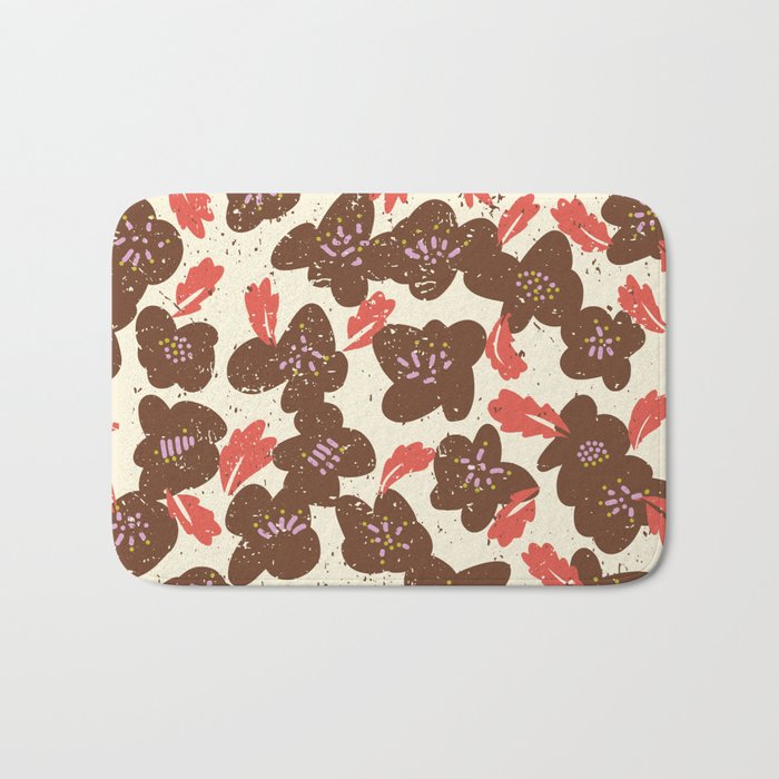 Bold flowers in my garden brown on offwhite Bath Mat Gallery Image 1