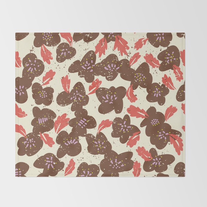 Bold flowers in my garden brown on offwhite Throw Blanket Gallery Image 2