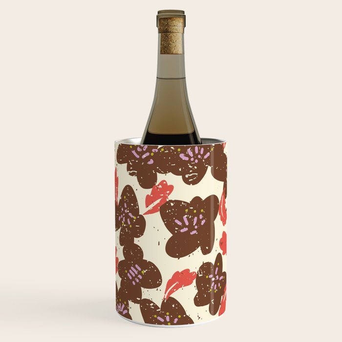 Bold flowers in my garden brown on offwhite Wine Chiller Gallery Image 1