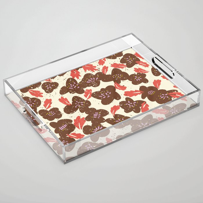 Bold flowers in my garden brown on offwhite Acrylic Tray Gallery Image 1