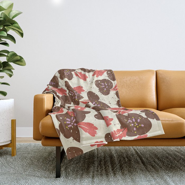 Bold flowers in my garden brown on offwhite Throw Blanket Gallery Image 1