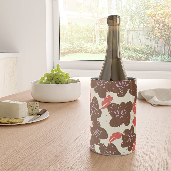 Bold flowers in my garden brown on offwhite Wine Chiller Gallery Image 4