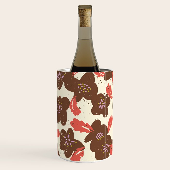Bold flowers in my garden brown on offwhite Wine Chiller Gallery Image 3