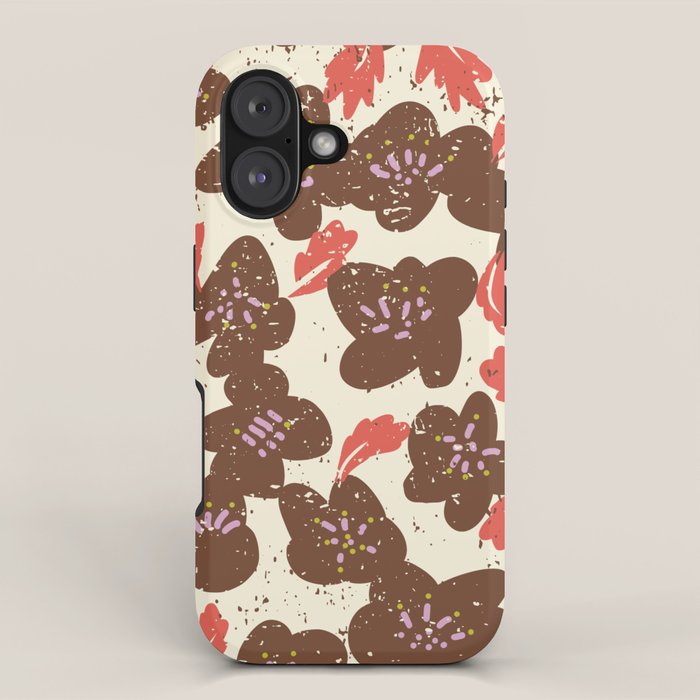 Bold flowers in my garden brown on offwhite iPhone Case Gallery Image 1
