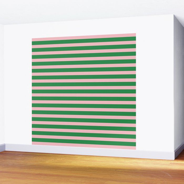 Pink and Green Narrow Stripe Pattern Wall Mural Gallery Image 2
