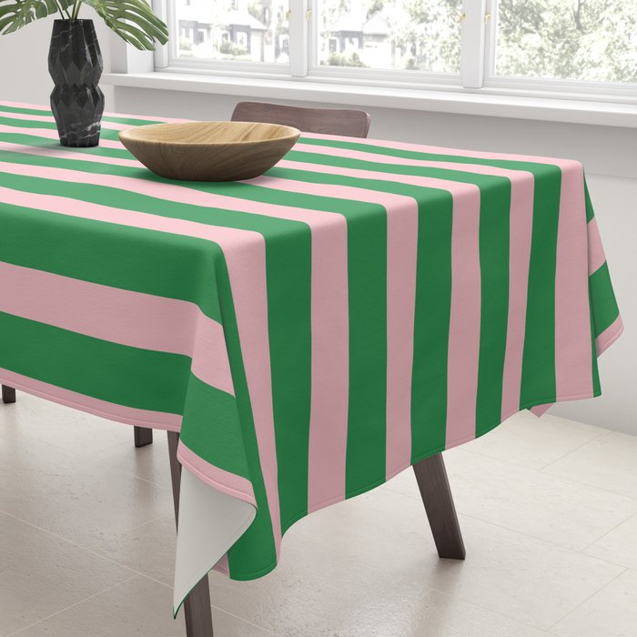 Pink and Green Narrow Stripe Pattern Tablecloth Gallery Image 3