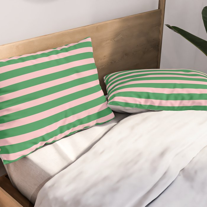 Pink and Green Narrow Stripe Pattern Pillow Sham Gallery Image 2
