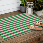 Pink and Green Narrow Stripe Pattern Outdoor Rug Gallery Image 2