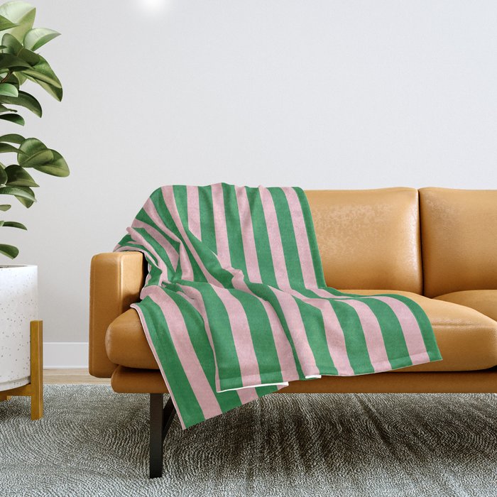 Pink and Green Narrow Stripe Pattern Throw Blanket Gallery Image 1
