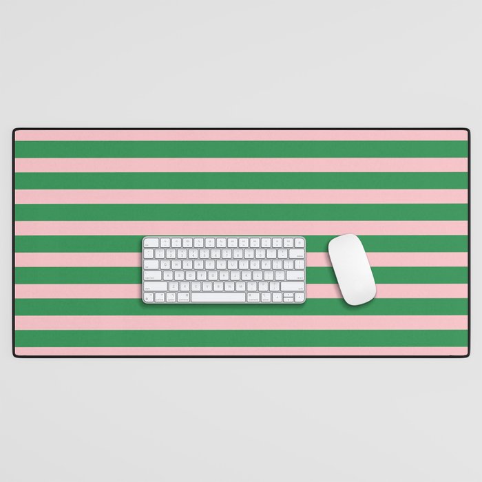 Pink and Green Narrow Stripe Pattern Desk Mat Gallery Image 1