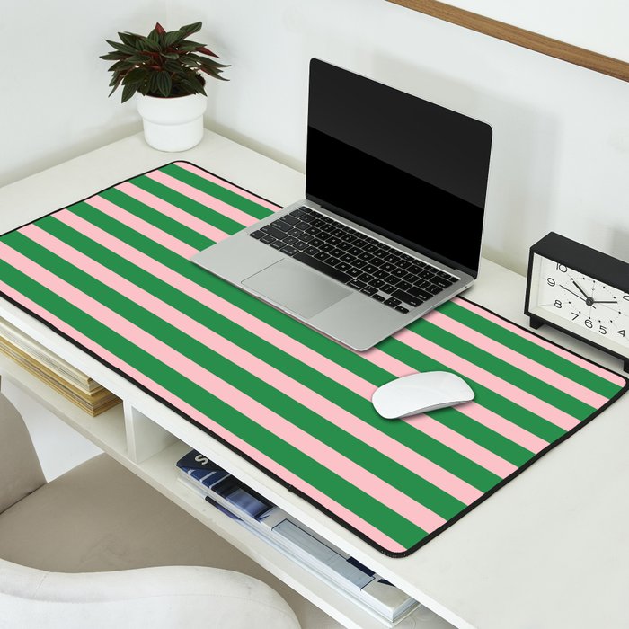 Pink and Green Narrow Stripe Pattern Desk Mat Gallery Image 2
