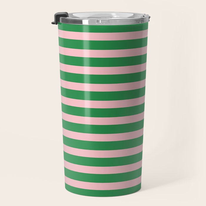 Pink and Green Narrow Stripe Pattern Travel Mug Gallery Image 3