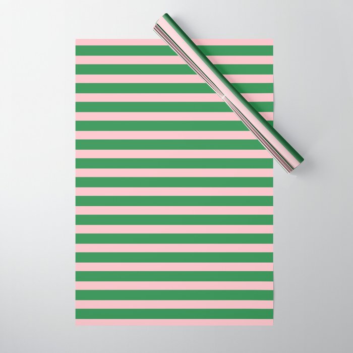 Pink and Green Narrow Stripe Pattern Wrapping Paper Gallery Image 1