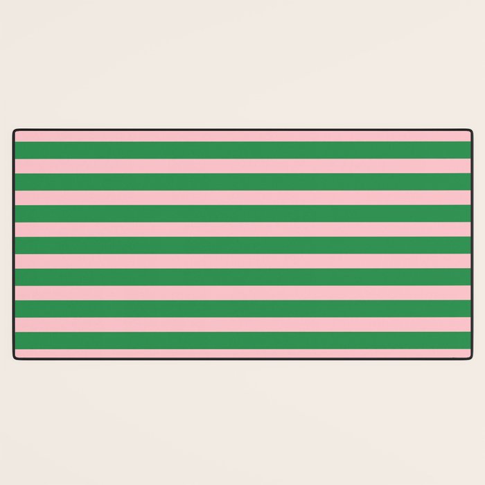 Pink and Green Narrow Stripe Pattern Desk Mat Gallery Image 3