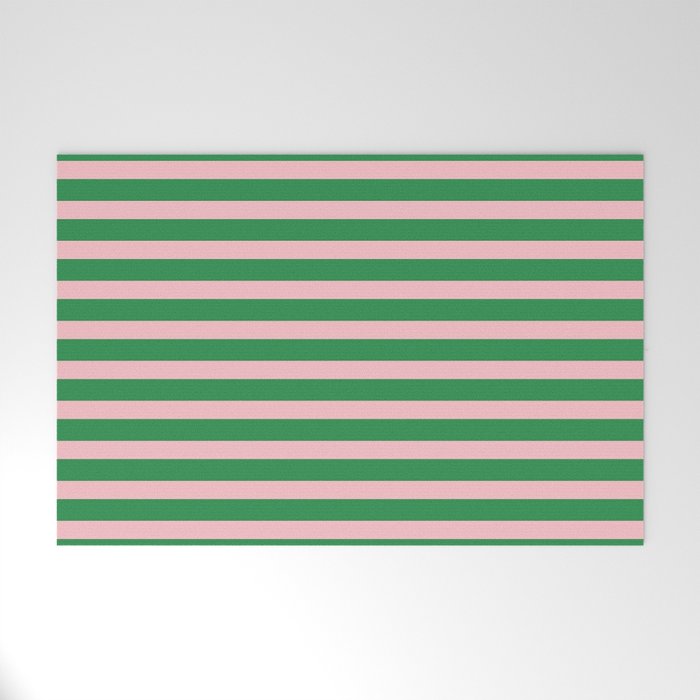 Pink and Green Narrow Stripe Pattern Welcome Mat Gallery Image 1