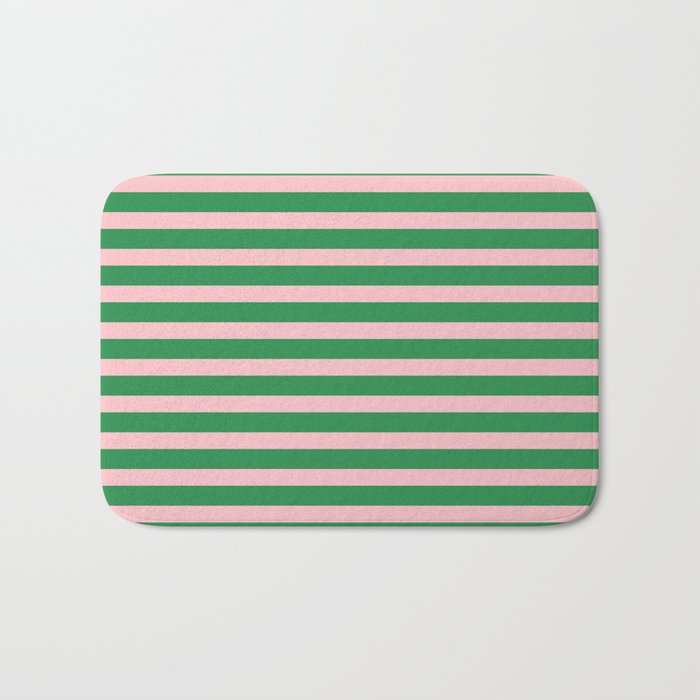 Pink and Green Narrow Stripe Pattern Bath Mat Gallery Image 1