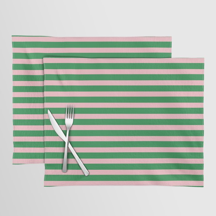 Pink and Green Narrow Stripe Pattern Placemat Gallery Image 1