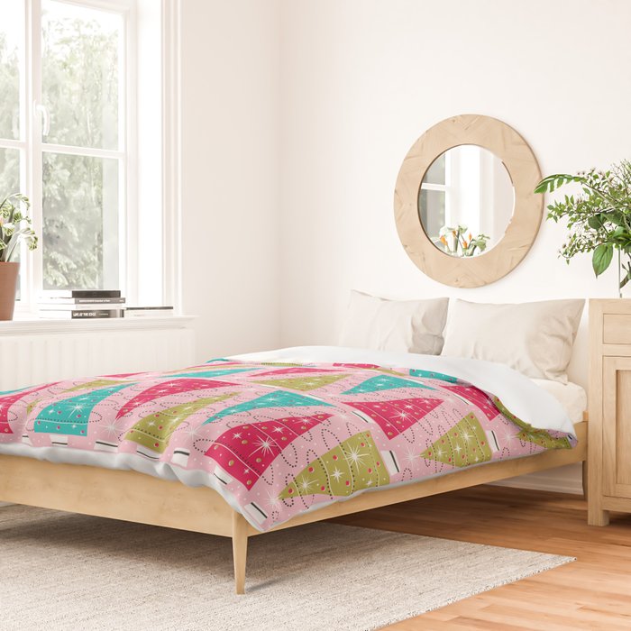 Christmas Tree Trimming Party Pink Duvet Cover Gallery Image 2