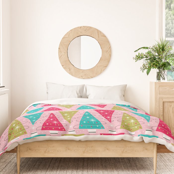 Christmas Tree Trimming Party Pink Duvet Cover Gallery Image 3