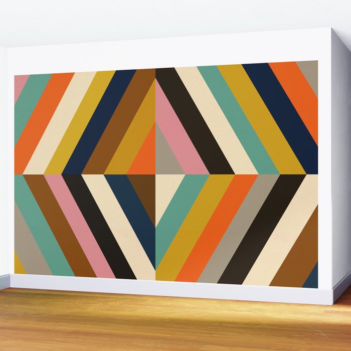 Mid Century Geometric Pattern Technicolor Diamond  Wall Mural Gallery Image 2