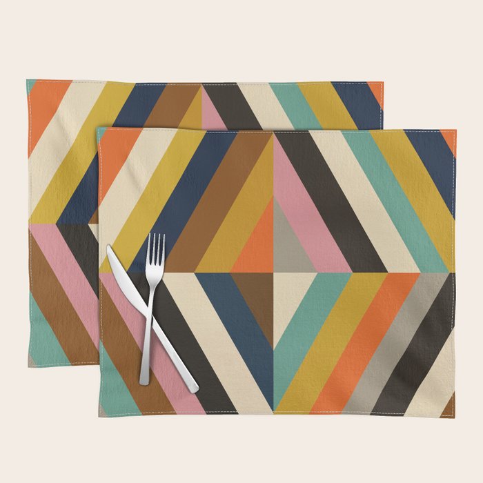 Mid Century Geometric Pattern Technicolor Diamond  Placemat Gallery Image 1