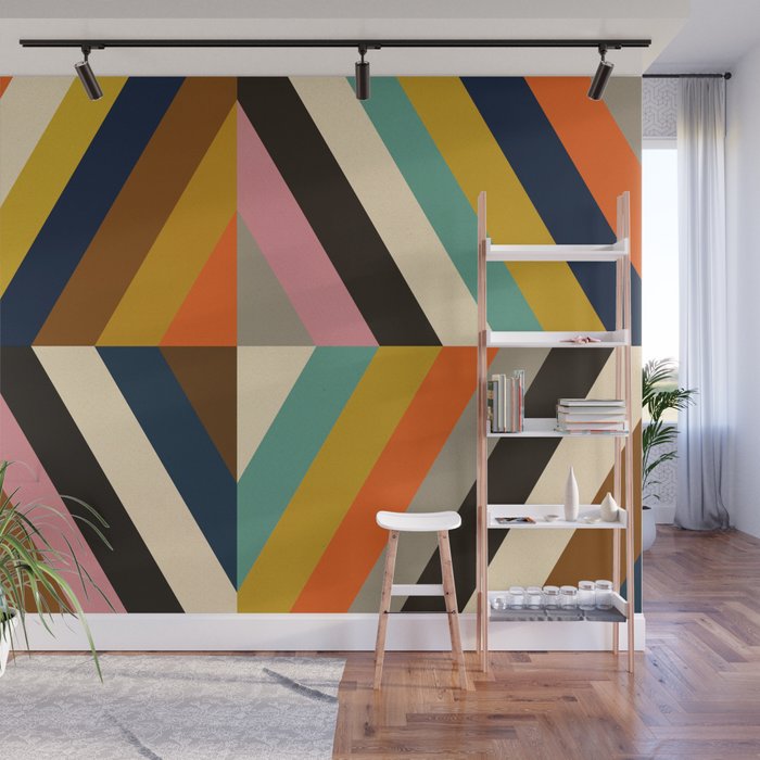 Mid Century Geometric Pattern Technicolor Diamond  Wall Mural