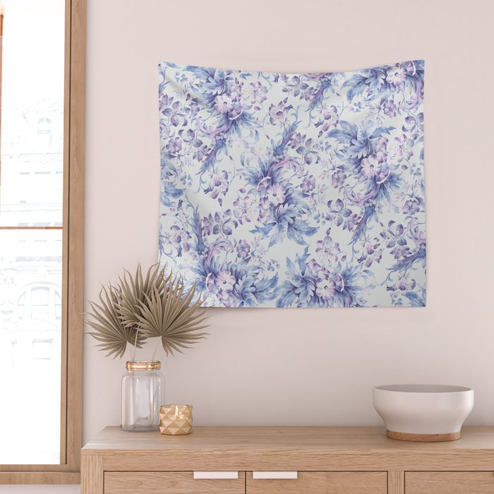 Elegant vintage pink lavender white blue floral Wall Tapestry Gallery Image 2