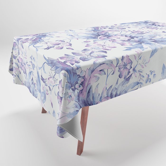 Elegant vintage pink lavender white blue floral Tablecloth Gallery Image 1