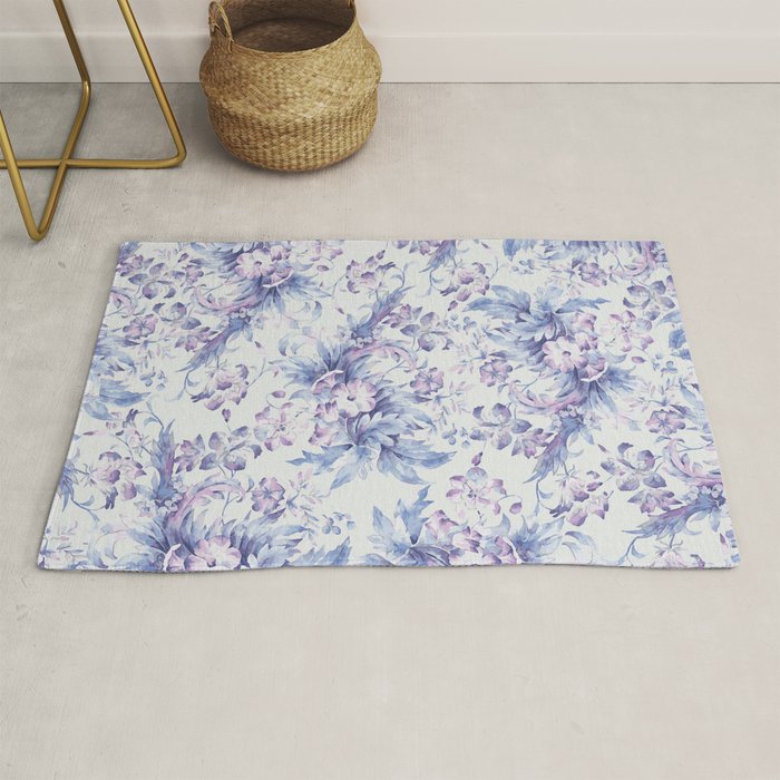 Elegant vintage pink lavender white blue floral Rug Gallery Image 1