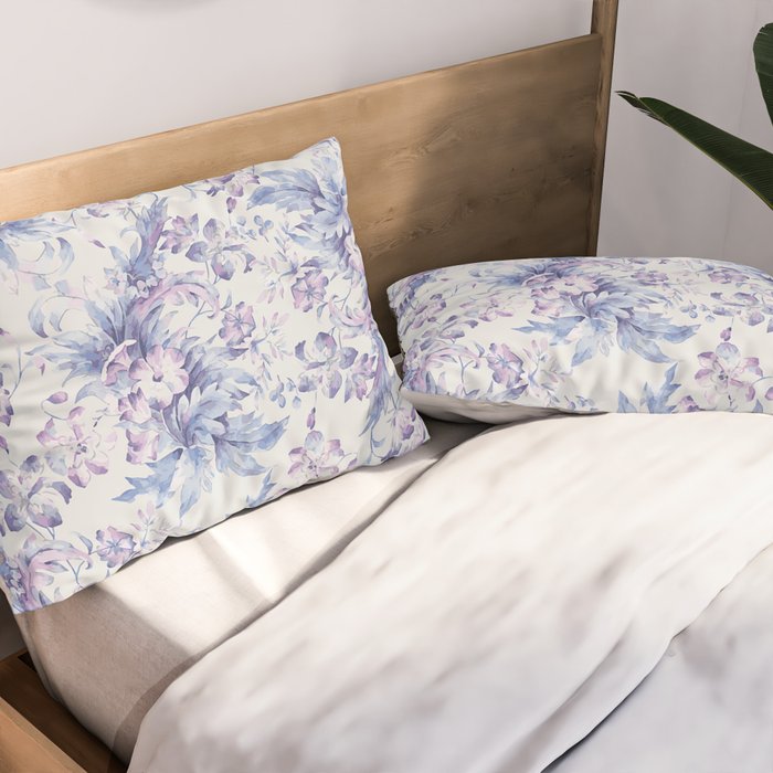 Elegant vintage pink lavender white blue floral Pillow Sham Gallery Image 2