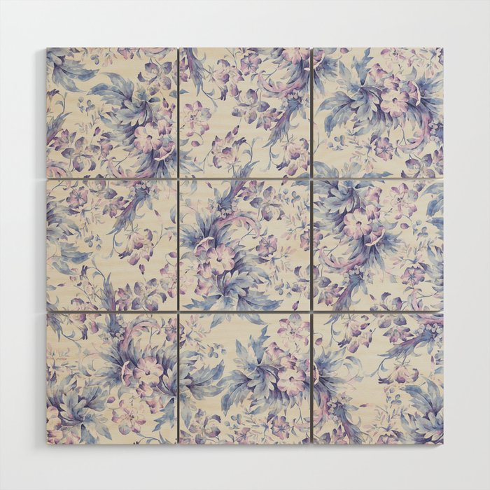 Elegant vintage pink lavender white blue floral Wood Wall Art Gallery Image 1