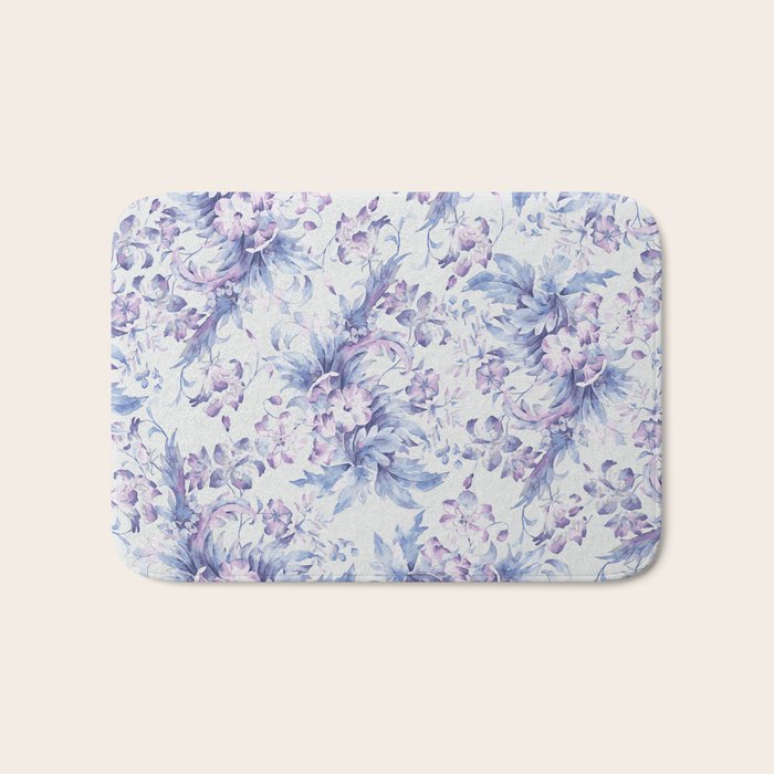 Elegant vintage pink lavender white blue floral Bath Mat Gallery Image 1