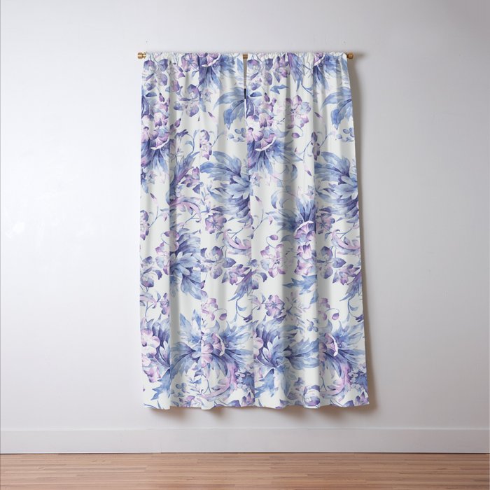 Elegant vintage pink lavender white blue floral Window Curtain Gallery Image 3