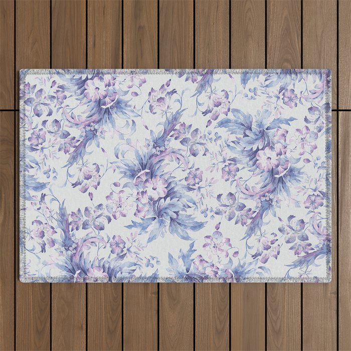Elegant vintage pink lavender white blue floral Outdoor Rug Gallery Image 1