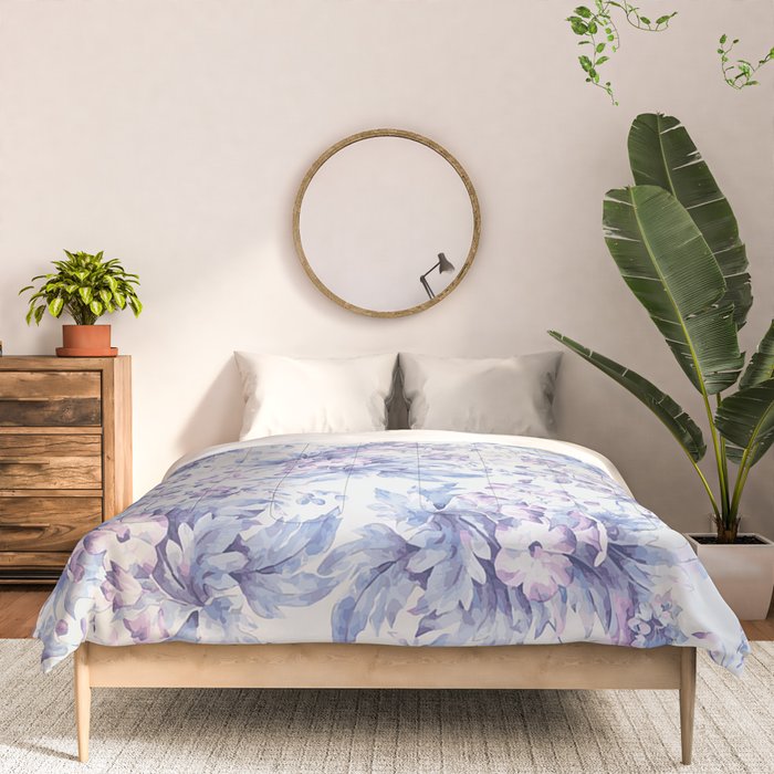 Elegant vintage pink lavender white blue floral Comforter Gallery Image 3