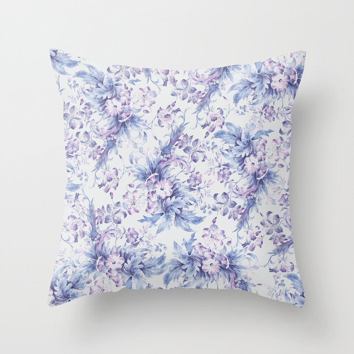 Elegant vintage pink lavender white blue floral Throw Pillow Gallery Image 6