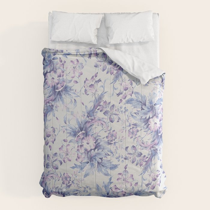 Elegant vintage pink lavender white blue floral Comforter Gallery Image 6