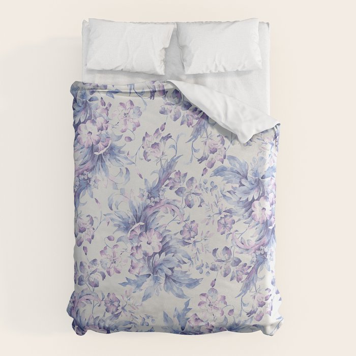Elegant vintage pink lavender white blue floral Duvet Cover Gallery Image 1
