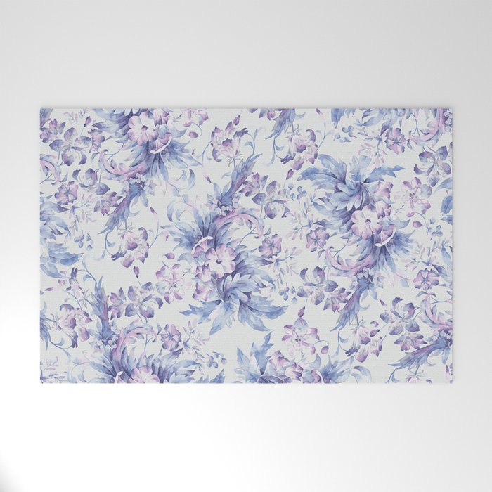 Elegant vintage pink lavender white blue floral Welcome Mat Gallery Image 1