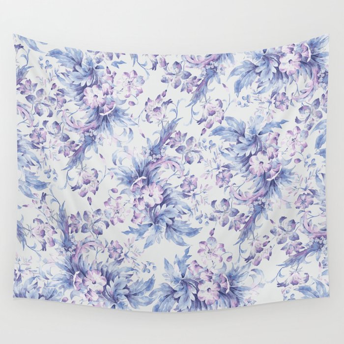 Elegant vintage pink lavender white blue floral Wall Tapestry Gallery Image 4